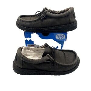 Hey Dude Wally 41144-060 Kid's US 2 Sneakers Black Stretch Canvas Casual Shoes